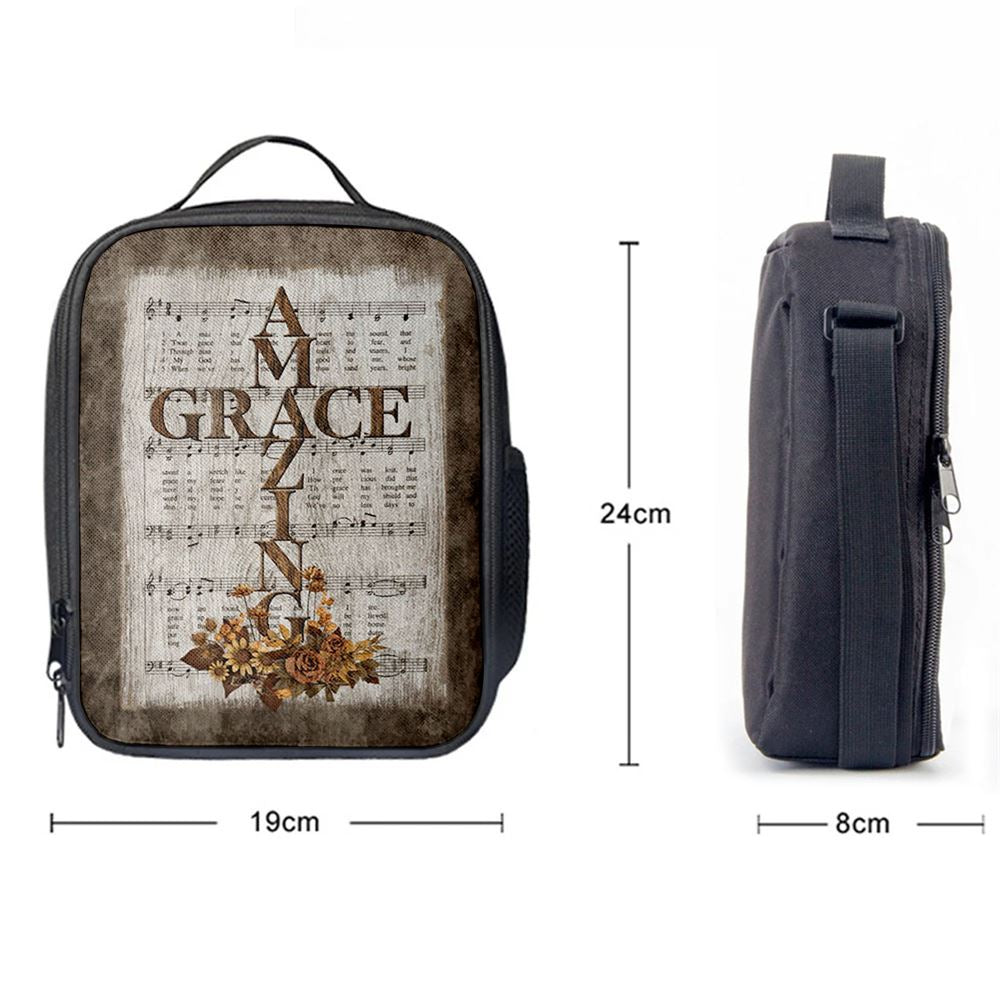 Grace Song Vintage Flower Jesus Cross Lunch Bag, Christian Lunch Bag, Religious Lunch Box For School, Picnic