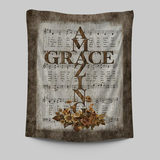 Grace Song Vintage Flower Jesus Cross Tapestry Wall Art - Christian Tapestries Prints - Bible Verse Tapestry Art