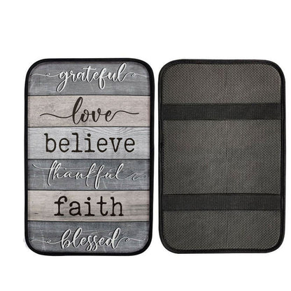 Grateful Love Believe Thankful Faith Blessed Car Center Console Cover, Cross Car Interior Accessories