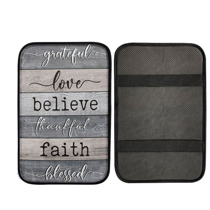 Grateful Love Believe Thankful Faith Blessed Car Center Console Cover, Christ Car Armrest Accessories