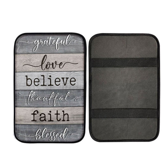 Grateful Love Believe Thankful Faith Blessed Car Center Console Cover, Christ Car Armrest Accessories