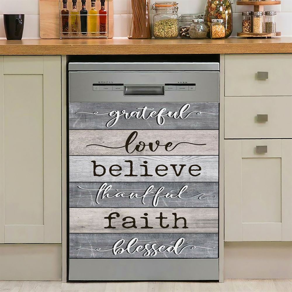 Grateful Love Believe Thankful Faith Blessed Dishwasher Cover, Bible Verse Dishwasher Stickers, Scripture Kitchen Decor