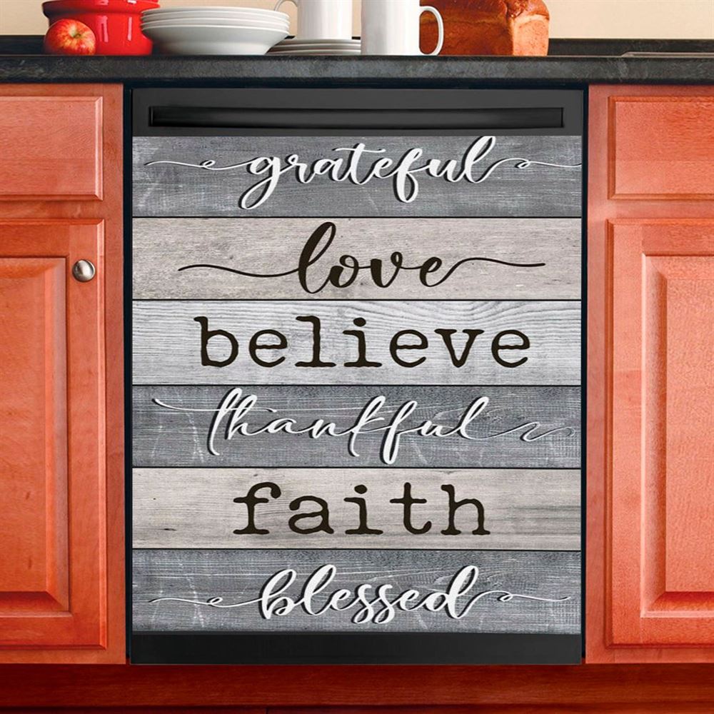 Grateful Love Believe Thankful Faith Blessed Dishwasher Cover, Bible Verse Dishwasher Stickers, Scripture Kitchen Decor