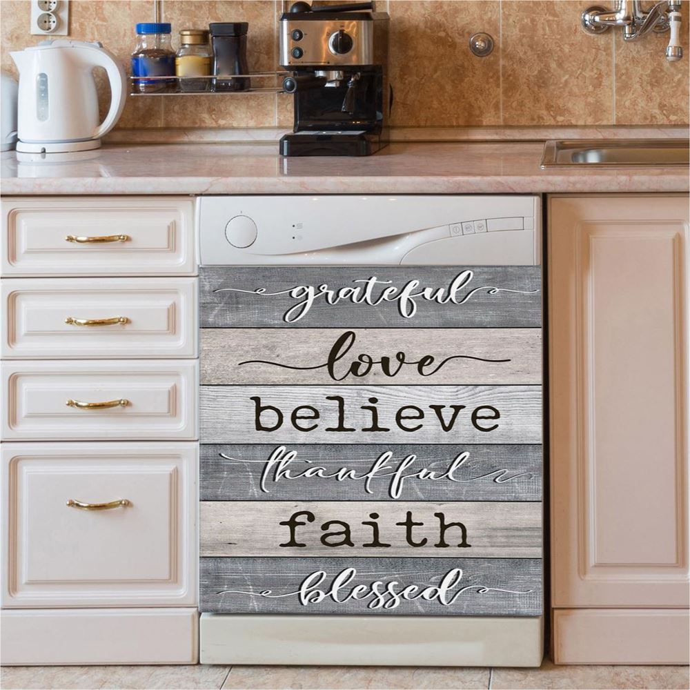 Grateful Love Believe Thankful Faith Blessed Dishwasher Cover, Bible Verse Dishwasher Stickers, Scripture Kitchen Decor