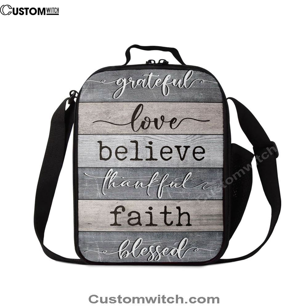 Grateful Love Believe Thankful Faith Blessed Lunch Bag, Christian Lunch Bag, Religious Lunch Box For School, Picnic
