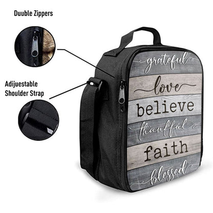Grateful Love Believe Thankful Faith Blessed Lunch Bag, Christian Lunch Bag, Religious Lunch Box For School, Picnic