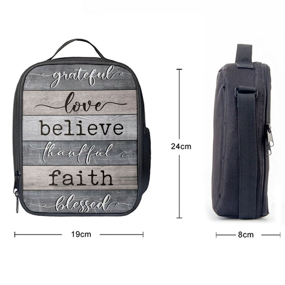 Grateful Love Believe Thankful Faith Blessed Lunch Bag, Christian Lunch Bag, Religious Lunch Box For School, Picnic