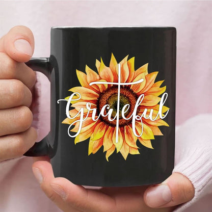 Grateful, Sunflower Christian Coffee Mug, Christian Mug, Bible Mug, Faith Gift, Encouragement Gift