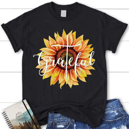 Grateful Sunflower Christian T Shirt - Christian Apparel, Blessed T Shirt, Bible T shirt, T shirt Women