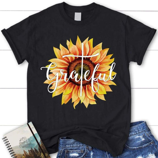 Grateful Sunflower Christian T Shirt - Christian Apparel, Blessed T Shirt, Bible T shirt, T shirt Women