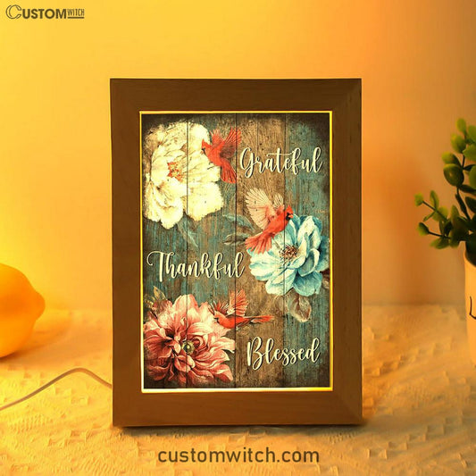 Grateful Thankful Blessed Beautiful Camellia Northern Cardinal Frame Lamp Art - Christian Art Decor - Religious Gifts Night Light