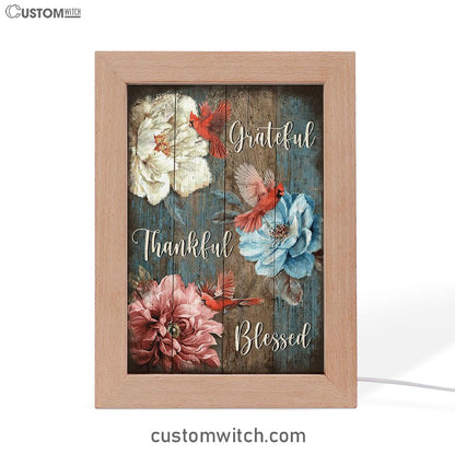 Grateful Thankful Blessed Beautiful Camellia Northern Cardinal Frame Lamp Art - Christian Art Decor - Religious Gifts Night Light