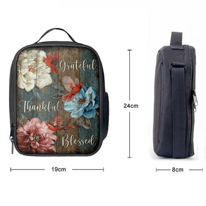 Grateful Thankful Blessed Beautiful Camellia Northern Cardinal Lunch Bag, Christian Lunch Bag, Religious Lunch Box For School, Picnic