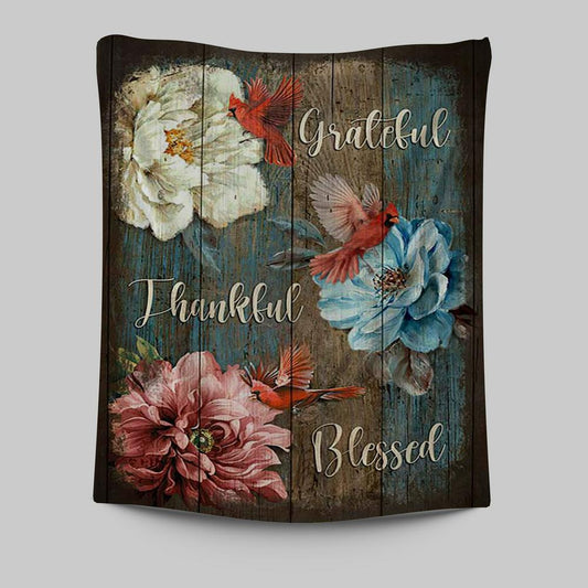 Grateful Thankful Blessed Camellia Northern Cardinal Tapestry Wall Art - Christian Tapestries Prints - Bible Verse Tapestry Art