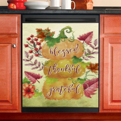 Grateful Thankful Blessed Pumpkin Thanksgiving Christian Dishwasher Cover, Bible Verse Dishwasher Stickers, Scripture Kitchen Decor