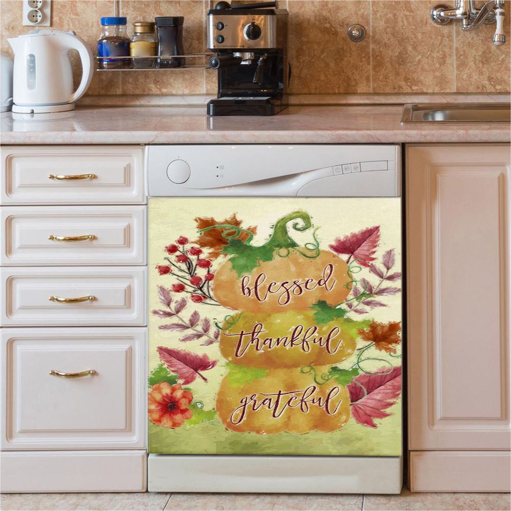 Grateful Thankful Blessed Pumpkin Thanksgiving Christian Dishwasher Cover, Bible Verse Dishwasher Stickers, Scripture Kitchen Decor