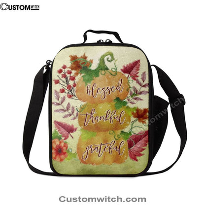 Grateful Thankful Blessed Pumpkin Thanksgiving Christian Lunch Bag, Christian Lunch Bag, Religious Lunch Box For School, Picnic