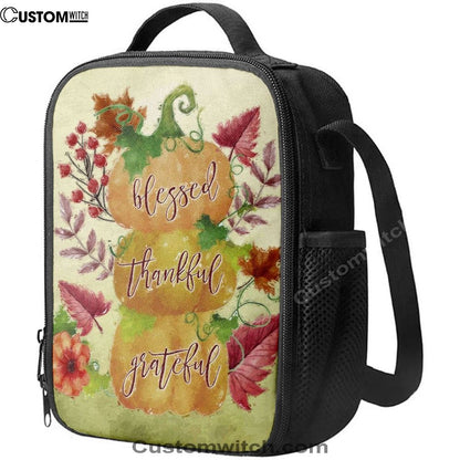 Grateful Thankful Blessed Pumpkin Thanksgiving Christian Lunch Bag, Christian Lunch Bag, Religious Lunch Box For School, Picnic