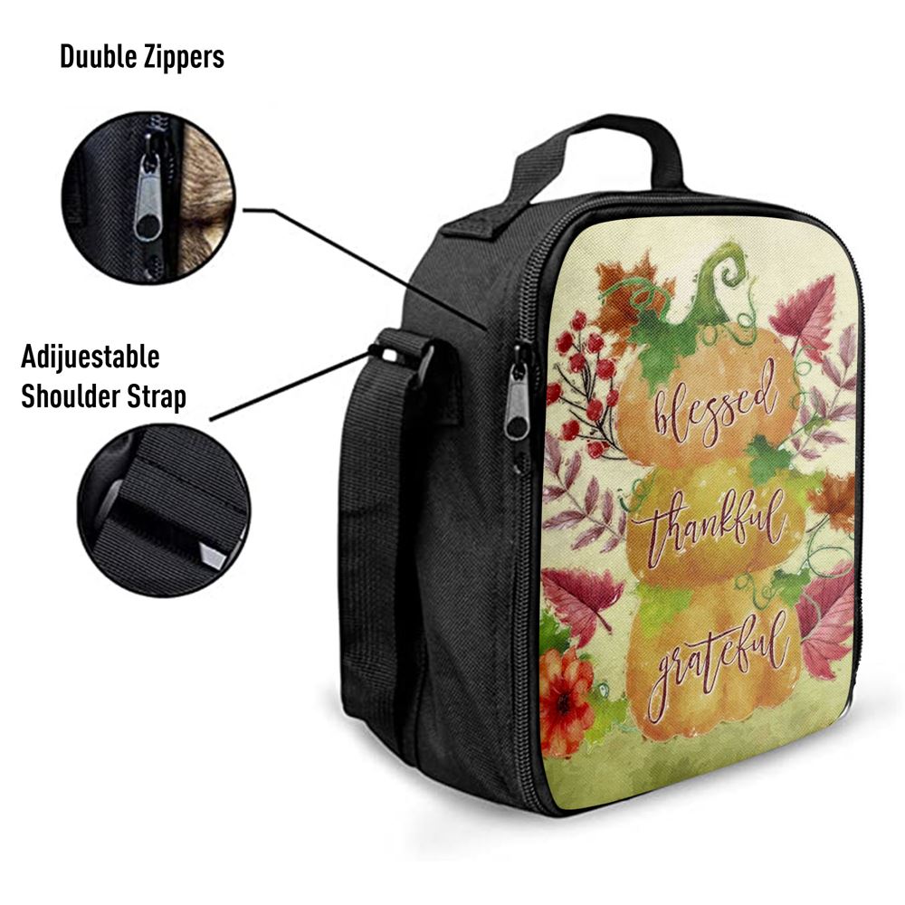 Grateful Thankful Blessed Pumpkin Thanksgiving Christian Lunch Bag, Christian Lunch Bag, Religious Lunch Box For School, Picnic