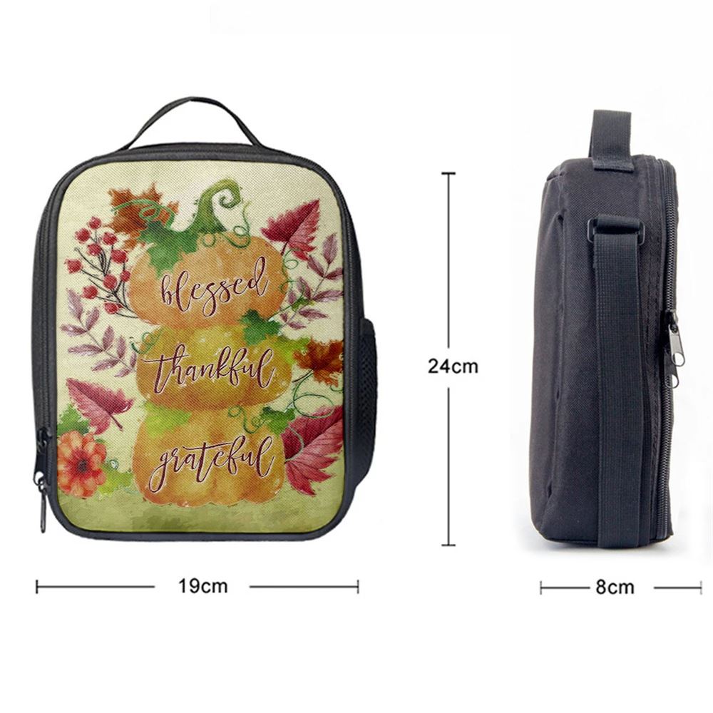 Grateful Thankful Blessed Pumpkin Thanksgiving Christian Lunch Bag, Christian Lunch Bag, Religious Lunch Box For School, Picnic