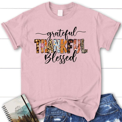 Grateful Thankful Blessed Thanksgiving Christian T Shirt, Blessed T Shirt, Bible T shirt, T shirt Women