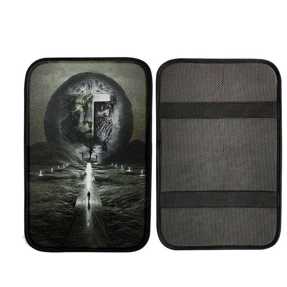 Gray Jesus Lion Car Center Console Cover, Religious Car Interior Accessories