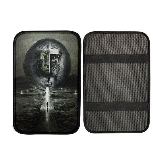 Gray Jesus Lion Car Center Console Cover, Religious Car Interior Accessories