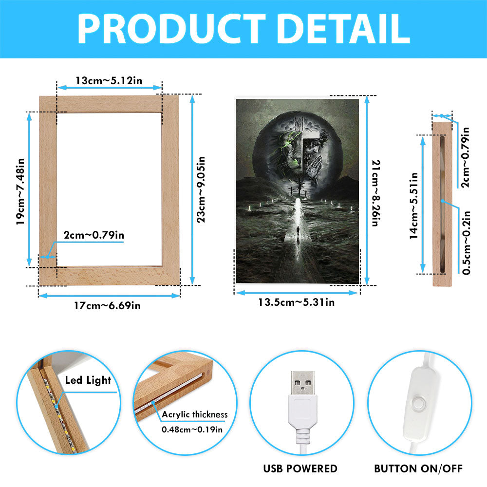 Gray Jesus Lion Frame Lamp Art - Jesus Frame Lamp Pictures - Christian Night Light