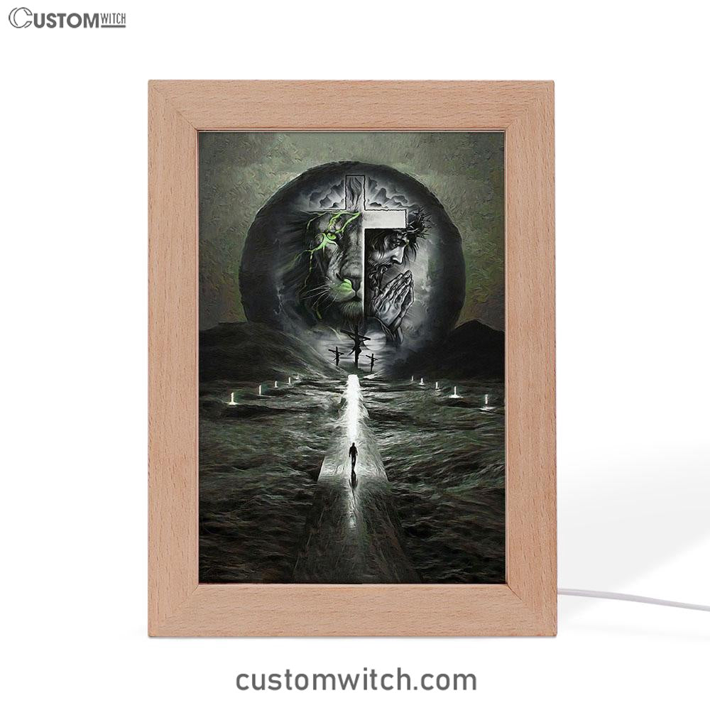 Gray Jesus Lion Frame Lamp Art - Jesus Frame Lamp Pictures - Christian Night Light