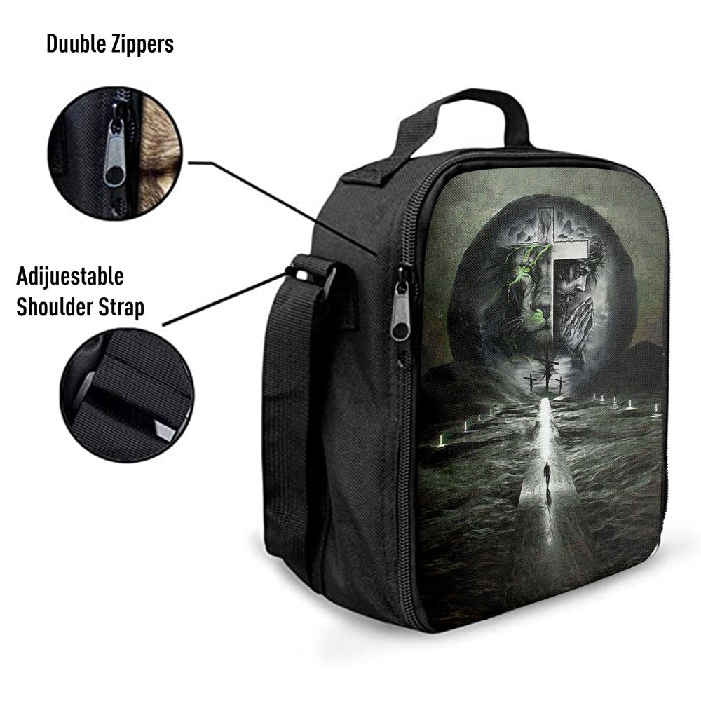 Gray Jesus Lion Lunch Bag, Christian Lunch Bag, Religious Lunch Box For School, Picnic