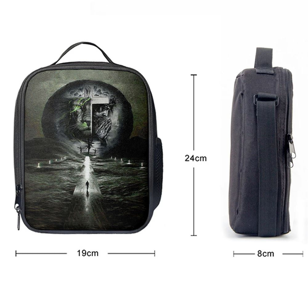 Gray Jesus Lion Lunch Bag, Christian Lunch Bag, Religious Lunch Box For School, Picnic