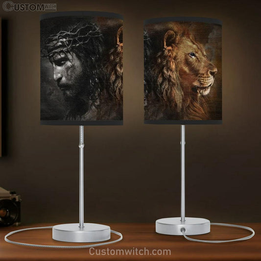 Great Lion Of Judah, Crown Of Thorns, Awesome Jesus And Lion Painting Table Lamb