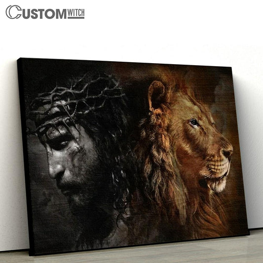 Great Lion Of Judah, Crown Of Thorns, Awesome Jesus And Lion Painting Canvas Poster