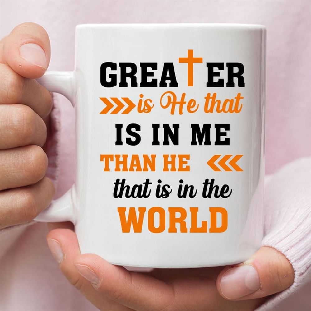 Greater Is He That Is In Me Coffee Mug, Christian Mug, Bible Mug, Faith Gift, Encouragement Gift
