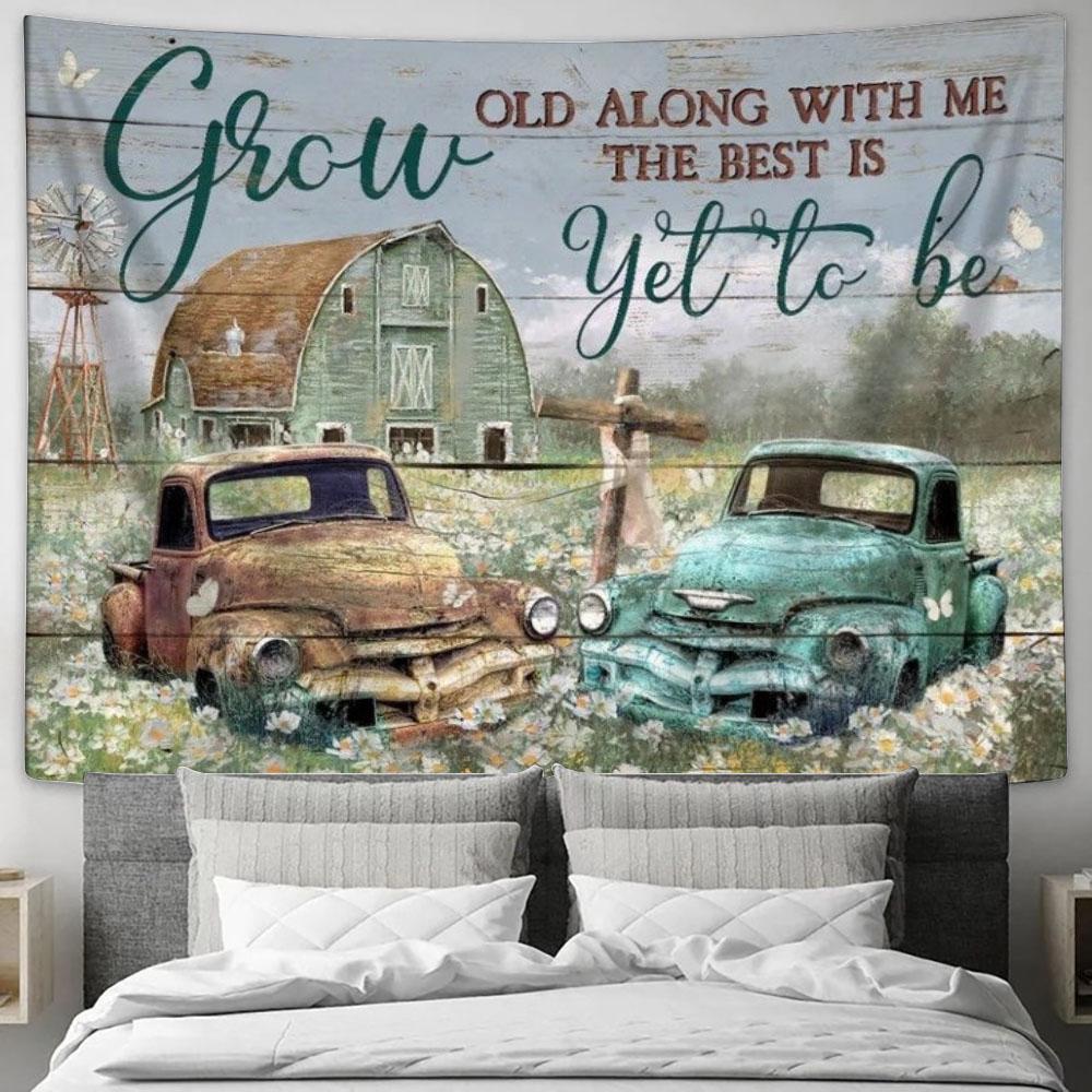 Green House, Old Ladybug Car, Daisy Field, Grow Old Along With Me Tapestry, Tapestries for Living Room Bedroom