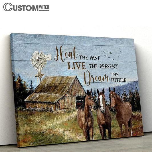 Green Meadow Horses Windmill Heal The Past Wall Art Canvas - Christian Wall Decor - Gifts For Horse Lovers