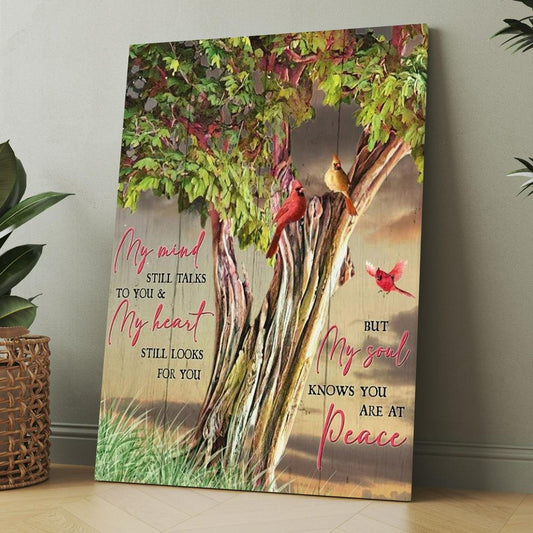 Green Tree, Watercolor Cardinal, My Mind Still Talks To You Canvas, Christmas Gift for Christian