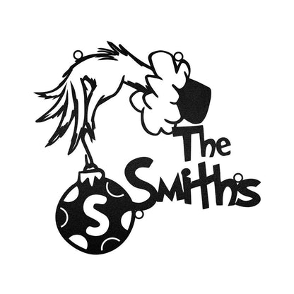 Grinch Hand Holding Custom Name Text Christmas Gifts Wall Decoration Metal Sign, Christmas Home Decor Sign, Christmas Outdoor Metal Sign