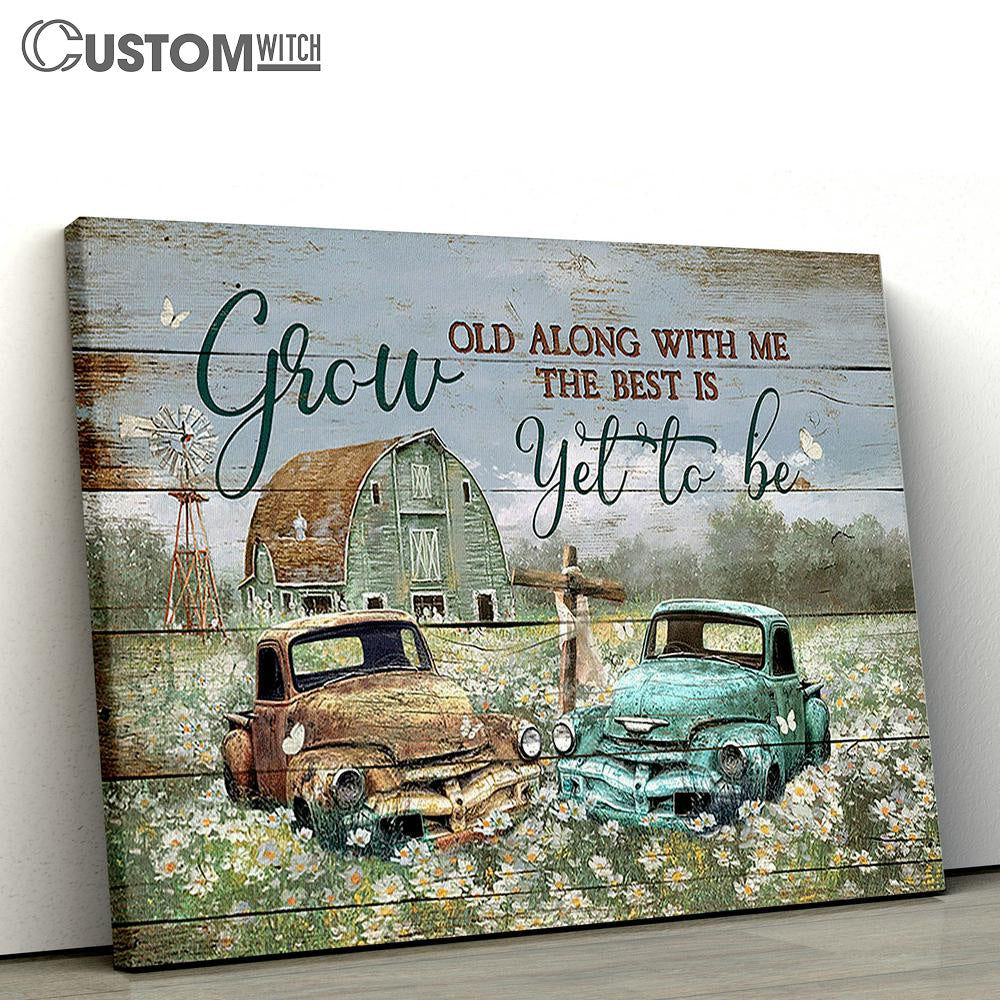 Grow Old Along With Me Old Ladybug Car Daisy Field Canvas Large Canvas Art - Christian Wall Decor - Religious Wall Decor
