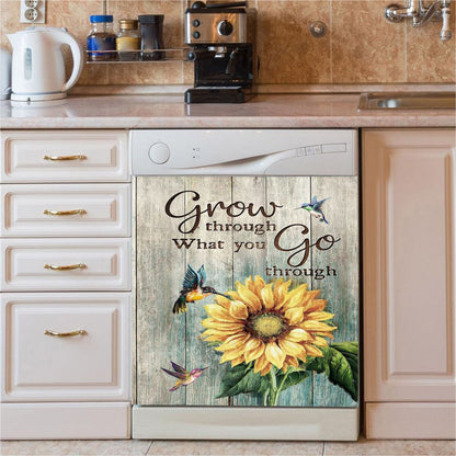Grow Through What You Go Through Sunflower Hummingbird Dishwasher Cover, Christian Dishwasher Stickers, Bible Verse Kitchen Decor