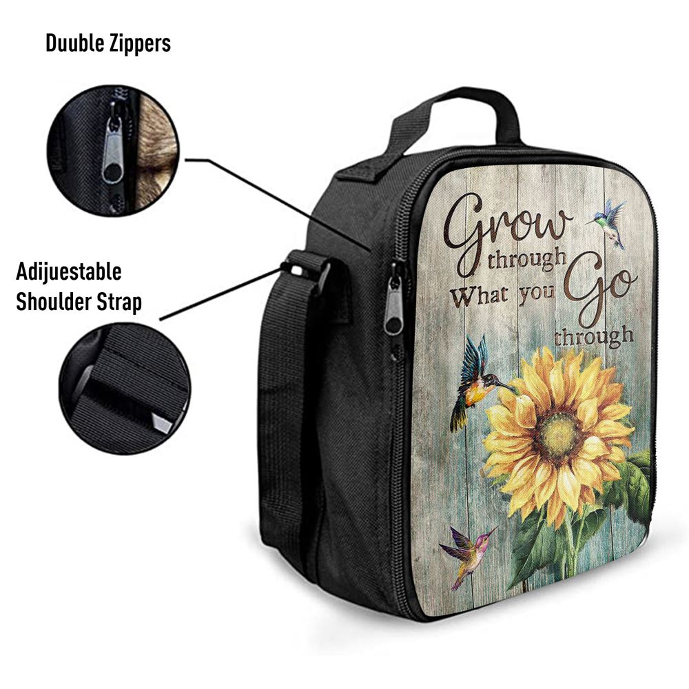 Grow Through What You Go Through Sunflower Hummingbird Lunch Bag, Christian Lunch Bag, Religious Lunch Box For School, Picnic
