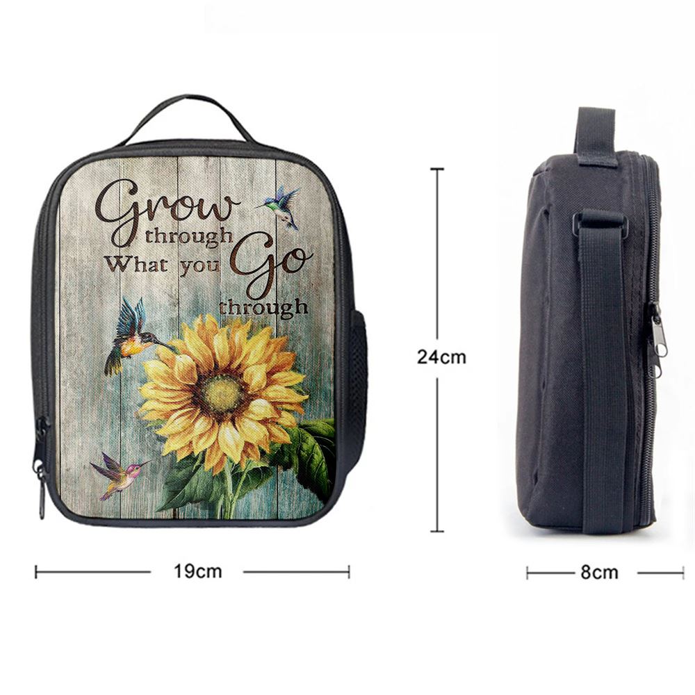 Grow Through What You Go Through Sunflower Hummingbird Lunch Bag, Christian Lunch Bag, Religious Lunch Box For School, Picnic
