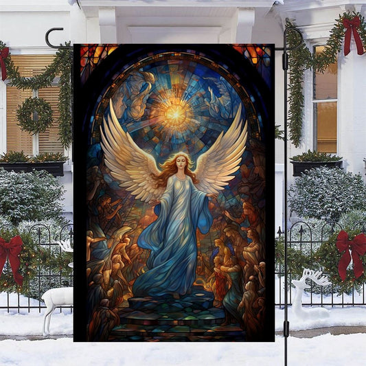 Guardian Angel In Celestial Glory Flag, Christmas Angel Garden Flag, Christmas Outdoor Decor Ideas