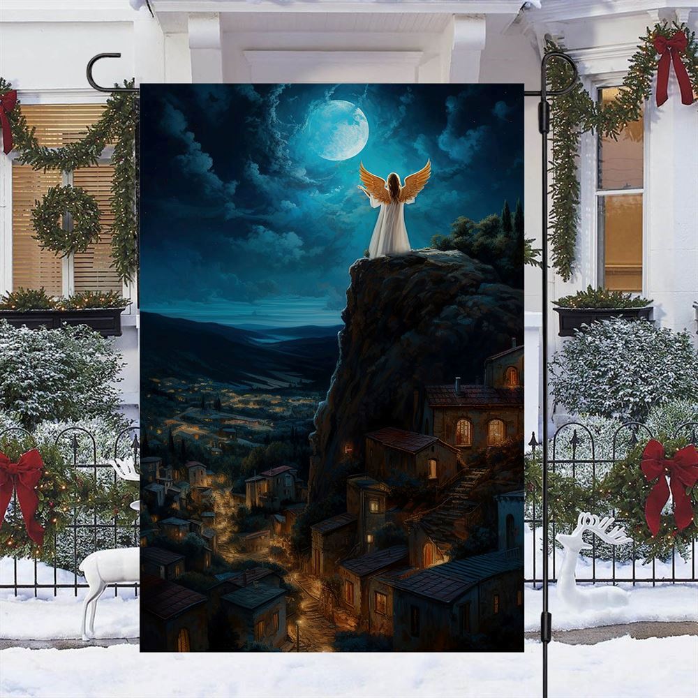 Guardian Angel Moonlit Watch Over The Christmas Village Flag, Christmas Angel Garden Flag, Christmas Outdoor Decor Ideas