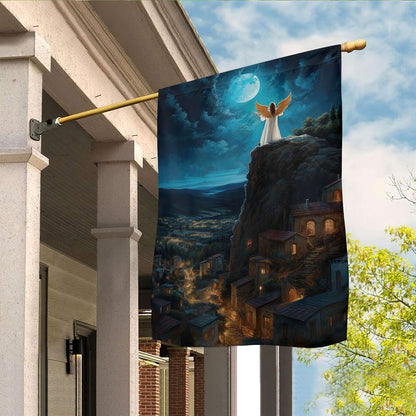 Guardian Angel Moonlit Watch Over The Christmas Village Flag, Christmas Angel Garden Flag, Christmas Outdoor Decor Ideas