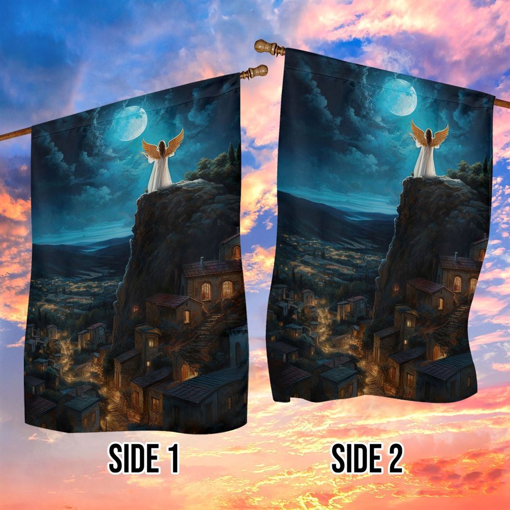 Guardian Angel Moonlit Watch Over The Christmas Village Flag, Christmas Angel Garden Flag, Christmas Outdoor Decor Ideas