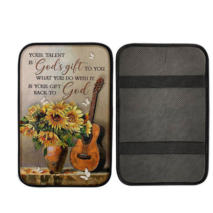 Guitar Sunflower Vase Your Talent Is God's Gift To You Car Center Console Cover, Religious Car Interior Accessories