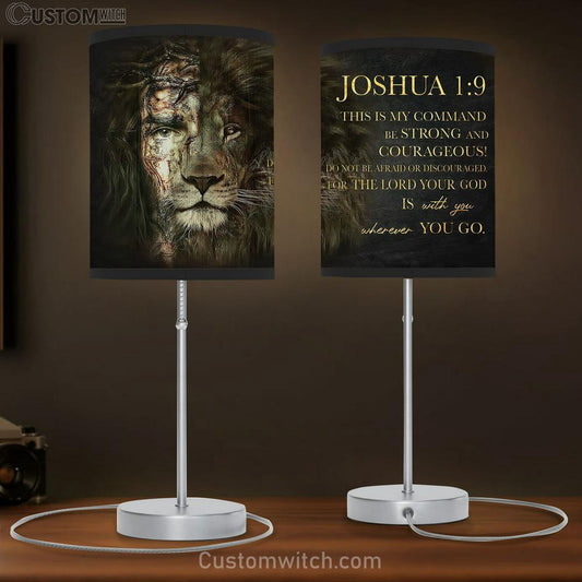 Half Jesus Half Lion Table Lamb Prints - Joshua 1 9 Be Strong & Courageous - Jesus Christ Table Lamb - Christian Table Lamb Prints