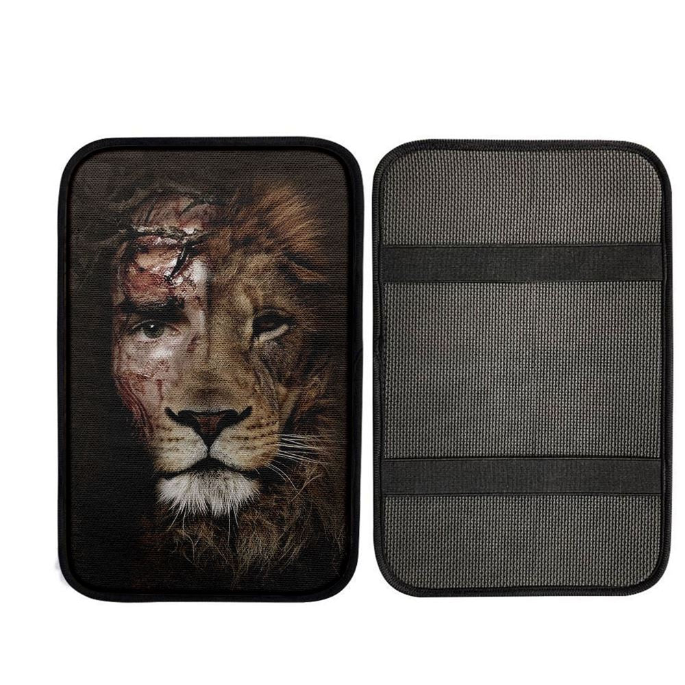 Half Jesus Half Lion Car Center Console Cover Prints, Religious Car Interior Accessories