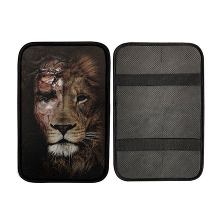 Half Jesus Half Lion Car Center Console Cover Prints, Religious Car Interior Accessories